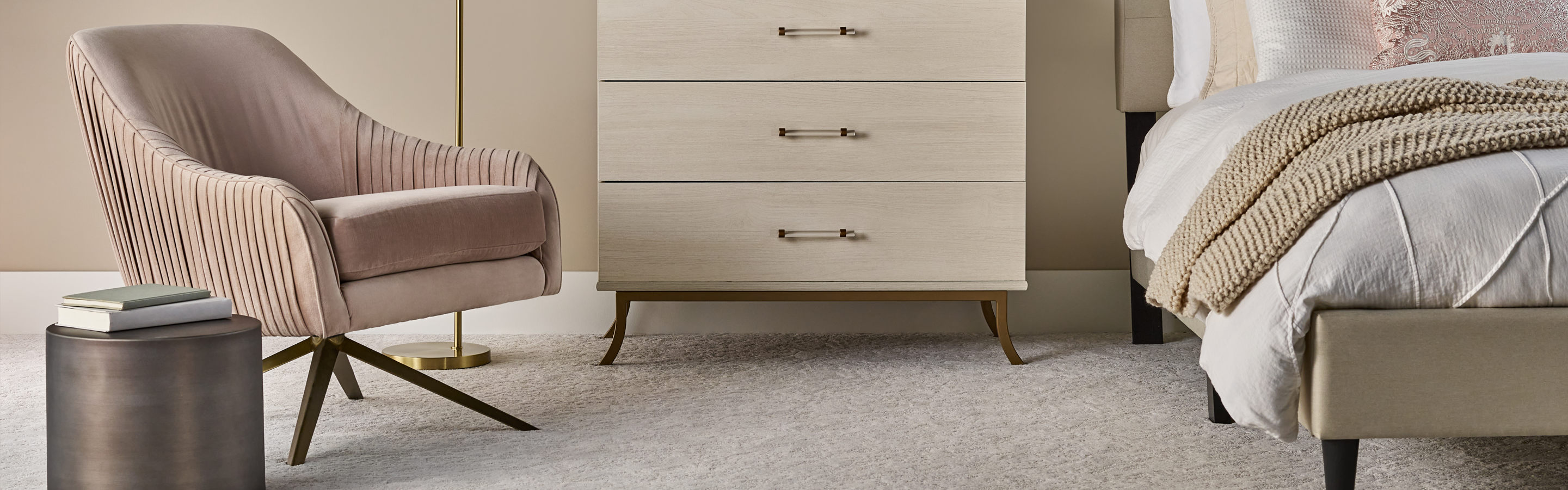 neutral beige plush carpet in bedroom