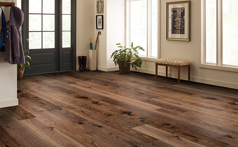entryway with dark luxury vinyl flooring